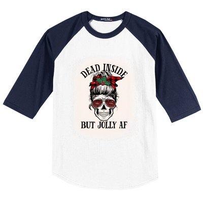 Christmas Messy Bun Skull Dead Inside But Jolly Af Great Gift Baseball Sleeve Shirt