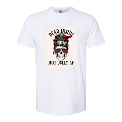 Christmas Messy Bun Skull Dead Inside But Jolly Af Great Gift Softstyle CVC T-Shirt