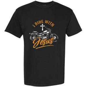 Christian Motorcycle Biker I Ride With Jesus Faith Garment-Dyed Heavyweight T-Shirt