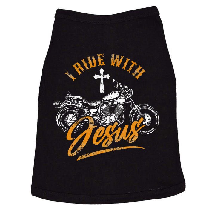 Christian Motorcycle Biker I Ride With Jesus Faith Doggie Tank