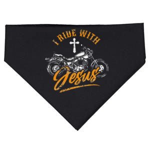 Christian Motorcycle Biker I Ride With Jesus Faith USA-Made Doggie Bandana