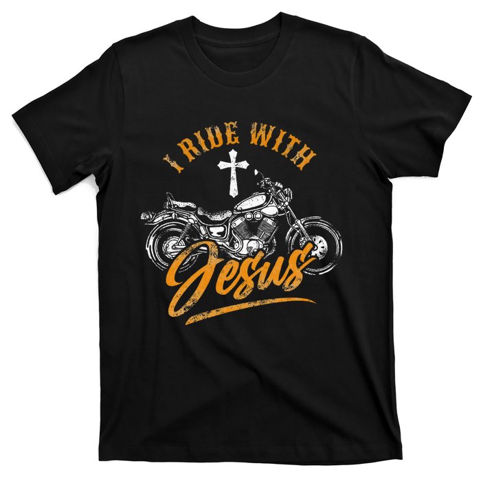 Christian Motorcycle Biker I Ride With Jesus Faith T-Shirt