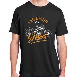 Christian Motorcycle Biker I Ride With Jesus Faith Adult ChromaSoft Performance T-Shirt