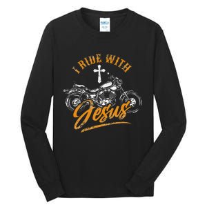 Christian Motorcycle Biker I Ride With Jesus Faith Tall Long Sleeve T-Shirt