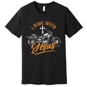 Christian Motorcycle Biker I Ride With Jesus Faith Premium T-Shirt