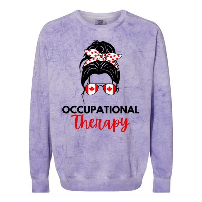 Canadian Messy Bun Occupational Therapy OT Therapist Assisstant Colorblast Crewneck Sweatshirt