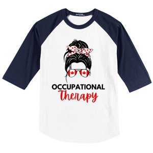 Canadian Messy Bun Occupational Therapy OT Therapist Assisstant Baseball Sleeve Shirt