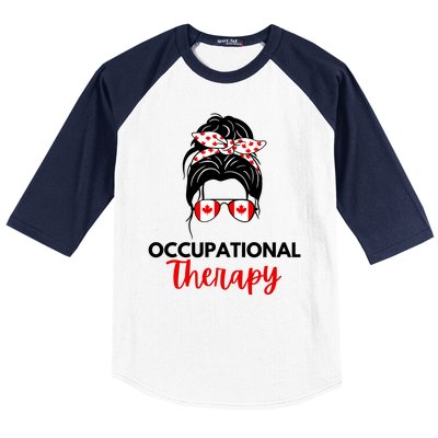 Canadian Messy Bun Occupational Therapy OT Therapist Assisstant Baseball Sleeve Shirt