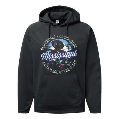 Clarksdale Mississippi Birthplace Of The Blues Performance Fleece Hoodie