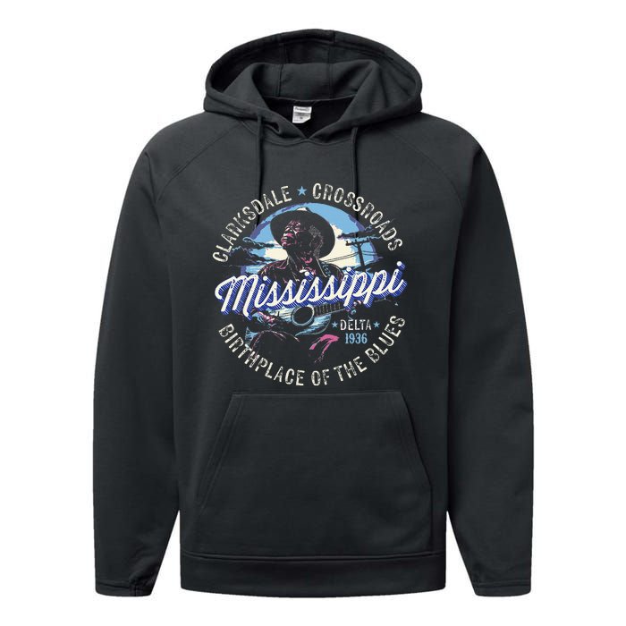 Clarksdale Mississippi Birthplace Of The Blues Performance Fleece Hoodie