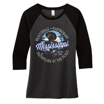 Clarksdale Mississippi Birthplace Of The Blues Women's Tri-Blend 3/4-Sleeve Raglan Shirt