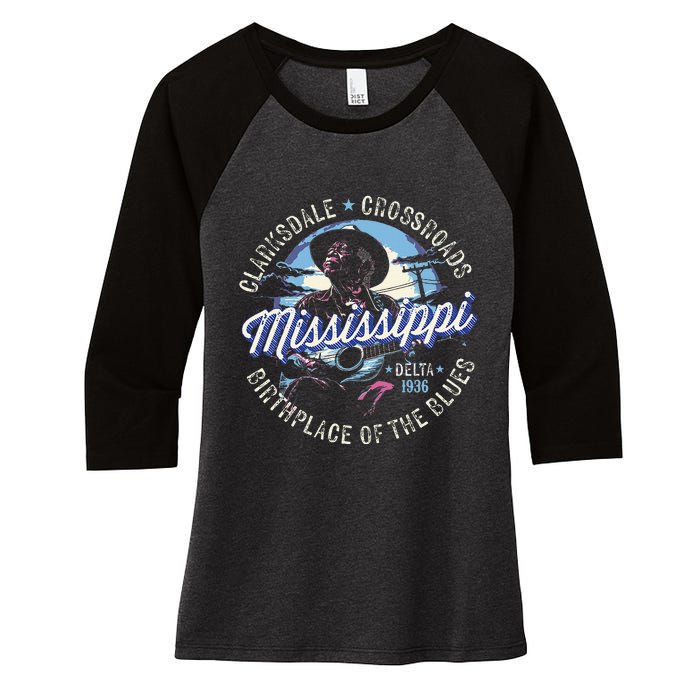 Clarksdale Mississippi Birthplace Of The Blues Women's Tri-Blend 3/4-Sleeve Raglan Shirt