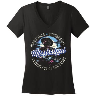 Clarksdale Mississippi Birthplace Of The Blues Women's V-Neck T-Shirt