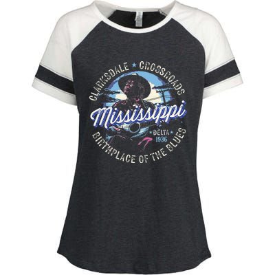 Clarksdale Mississippi Birthplace Of The Blues Enza Ladies Jersey Colorblock Tee