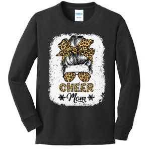 Cute Messy Bun Cheer Mom Funny Leopard Bandana Mother's Day Kids Long Sleeve Shirt