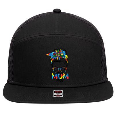 Classy Messy Bun Wife Mom Boss Autism Mom Mother's Day Gift 7 Panel Mesh Trucker Snapback Hat