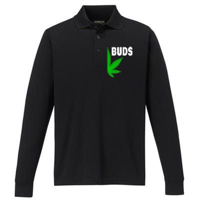 Couples Matching Best Buds BFF Marijuana Leaf Weed Gift Performance Long Sleeve Polo