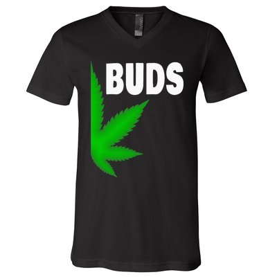 Couples Matching Best Buds BFF Marijuana Leaf Weed Gift V-Neck T-Shirt