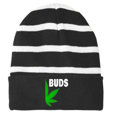 Couples Matching Best Buds BFF Marijuana Leaf Weed Gift Striped Beanie with Solid Band