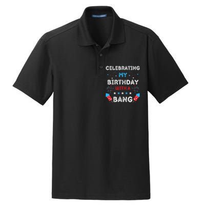 Celebrating My Birthday With A Bang 4th Of July Birthday Dry Zone Grid Polo