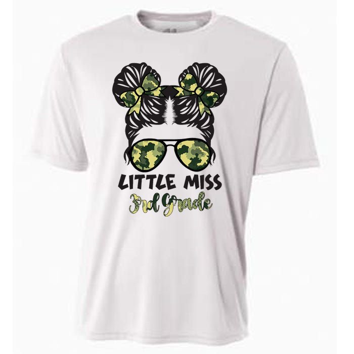 Camo Messy Bun Hair Tie Bow for Little Miss in 3rd Grade Cooling Performance Crew T-Shirt