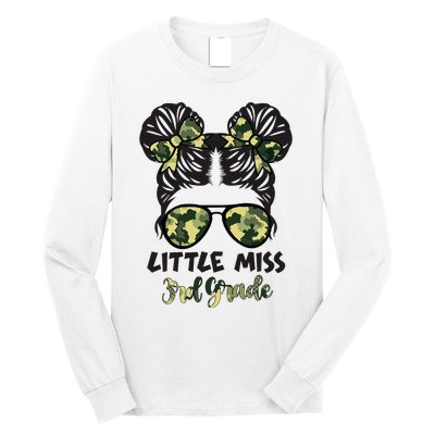 Camo Messy Bun Hair Tie Bow for Little Miss in 3rd Grade Long Sleeve Shirt