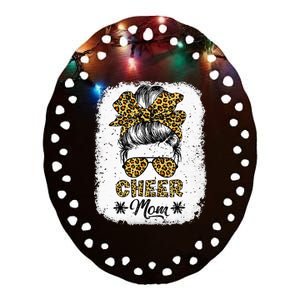 Cute Messy Bun Cheer Mom Funny Leopard Bandana Mother's Day Ceramic Oval Ornament