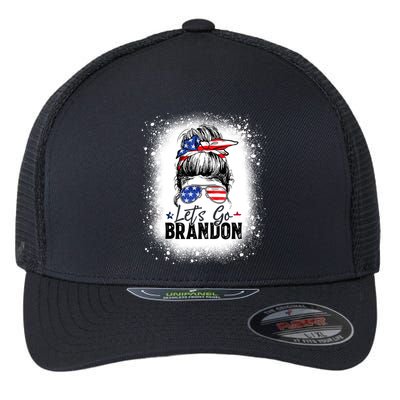 Conservative Messy Bun Bleached Style LetS Go Brandon Flexfit Unipanel Trucker Cap