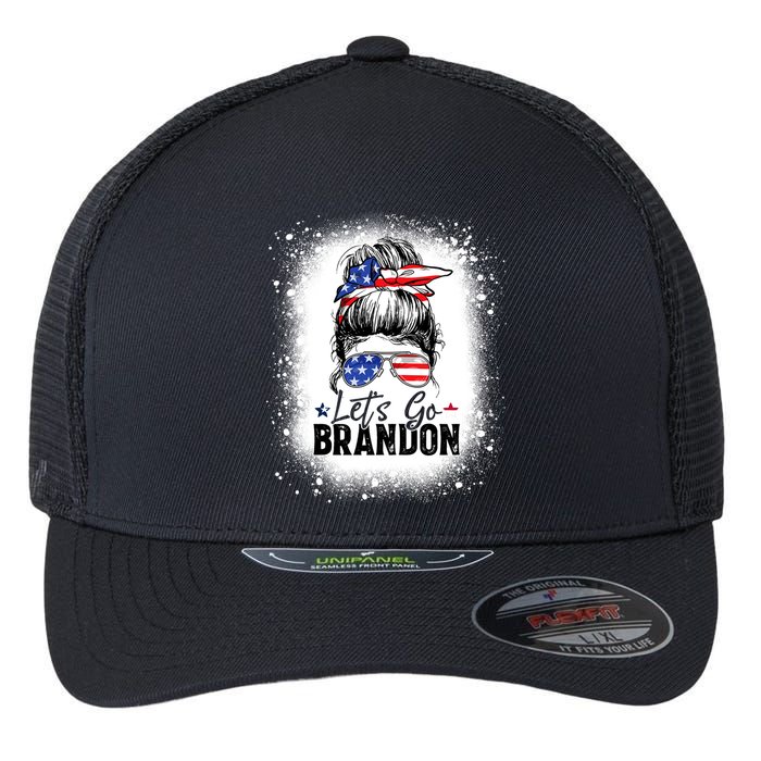 Conservative Messy Bun Bleached Style LetS Go Brandon Flexfit Unipanel Trucker Cap