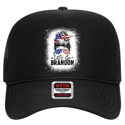Conservative Messy Bun Bleached Style LetS Go Brandon Trucker Hat