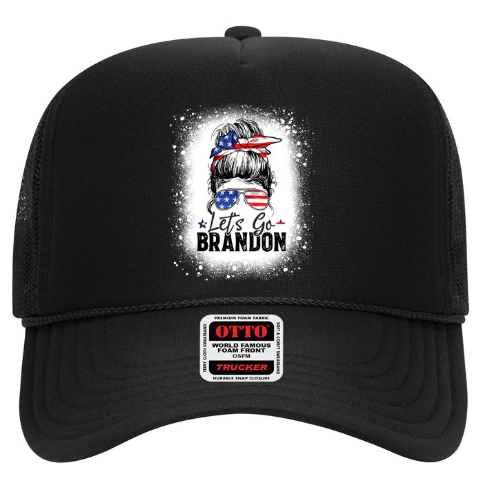 Conservative Messy Bun Bleached Style LetS Go Brandon Trucker Hat