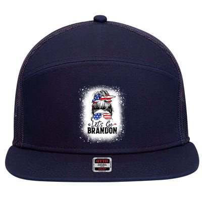 Conservative Messy Bun Bleached Style LetS Go Brandon 7 Panel Mesh Trucker Snapback Hat
