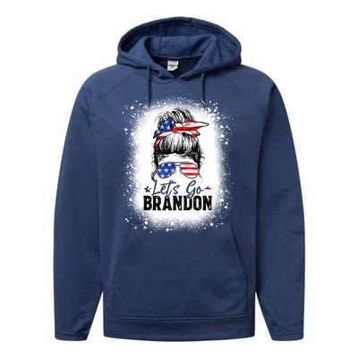 Conservative Messy Bun Bleached Style LetS Go Brandon Performance Fleece Hoodie