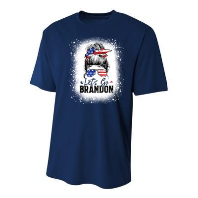 Conservative Messy Bun Bleached Style LetS Go Brandon Youth Performance Sprint T-Shirt