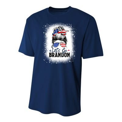 Conservative Messy Bun Bleached Style LetS Go Brandon Youth Performance Sprint T-Shirt