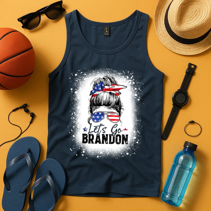 Conservative Messy Bun Bleached Style LetS Go Brandon Tank Top