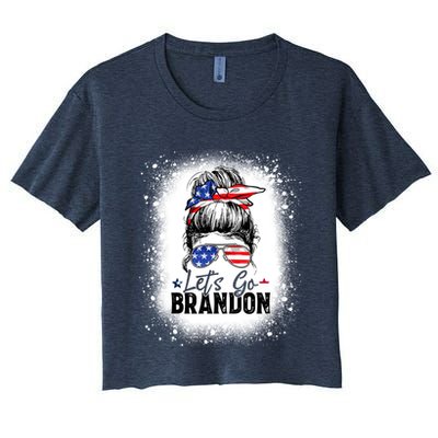 Conservative Messy Bun Bleached Style LetS Go Brandon Crop Top