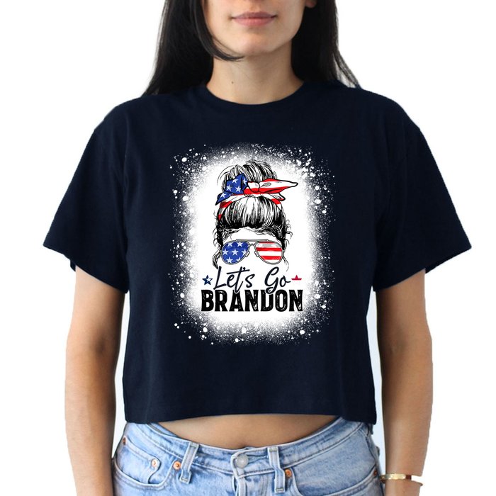 Conservative Messy Bun Bleached Style LetS Go Brandon Crop Top