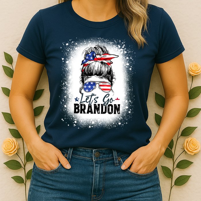 Conservative Messy Bun Bleached Style LetS Go Brandon Womens T-Shirt