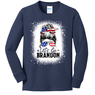 Conservative Messy Bun Bleached Style LetS Go Brandon Kids Long Sleeve Shirt