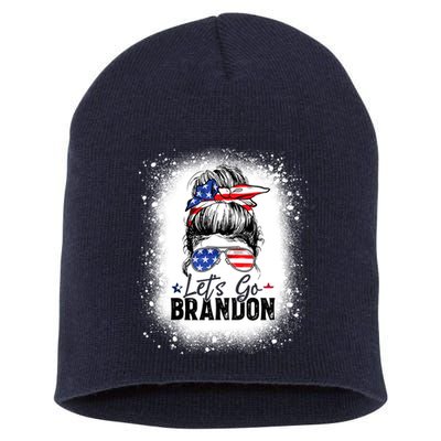 Conservative Messy Bun Bleached Style LetS Go Brandon Short Acrylic Beanie