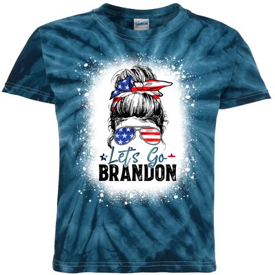 Conservative Messy Bun Bleached Style LetS Go Brandon Kids Tie-Dye T-Shirt