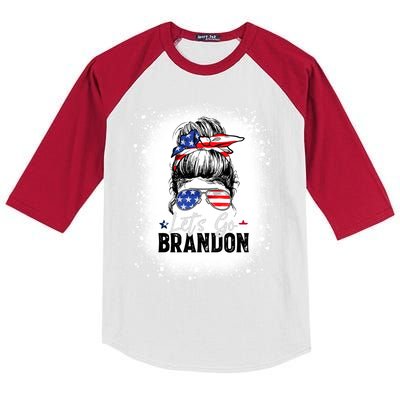 Conservative Messy Bun Bleached Style LetS Go Brandon Kids Colorblock Raglan Jersey