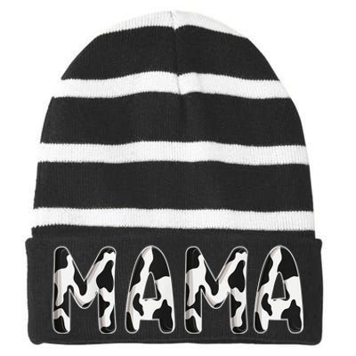 Cow Mama Birthday Family Matching Mothers Day Boy Girl Farm Striped Beanie with Solid Band