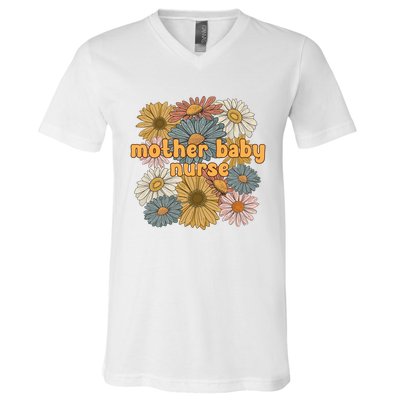 Cute Mother Baby Nurse Flowers Postpartum Nurse Gift V-Neck T-Shirt