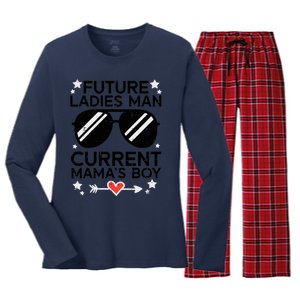 Current Mamas Boy Funny Valentines Day Boy Women's Long Sleeve Flannel Pajama Set 