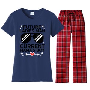 Current Mamas Boy Funny Valentines Day Boy Women's Flannel Pajama Set