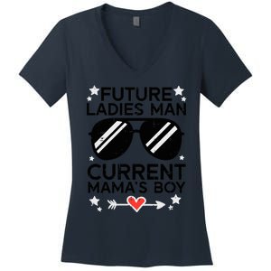 Current Mamas Boy Funny Valentines Day Boy Women's V-Neck T-Shirt