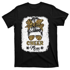 Cute Messy Bun Cheer Mom Funny Leopard Bandana Mother's Day T-Shirt