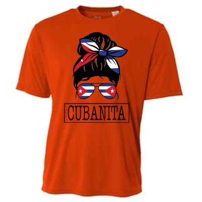 Cubanita Messy Bun Cuban Flag Cuba Cooling Performance Crew T-Shirt